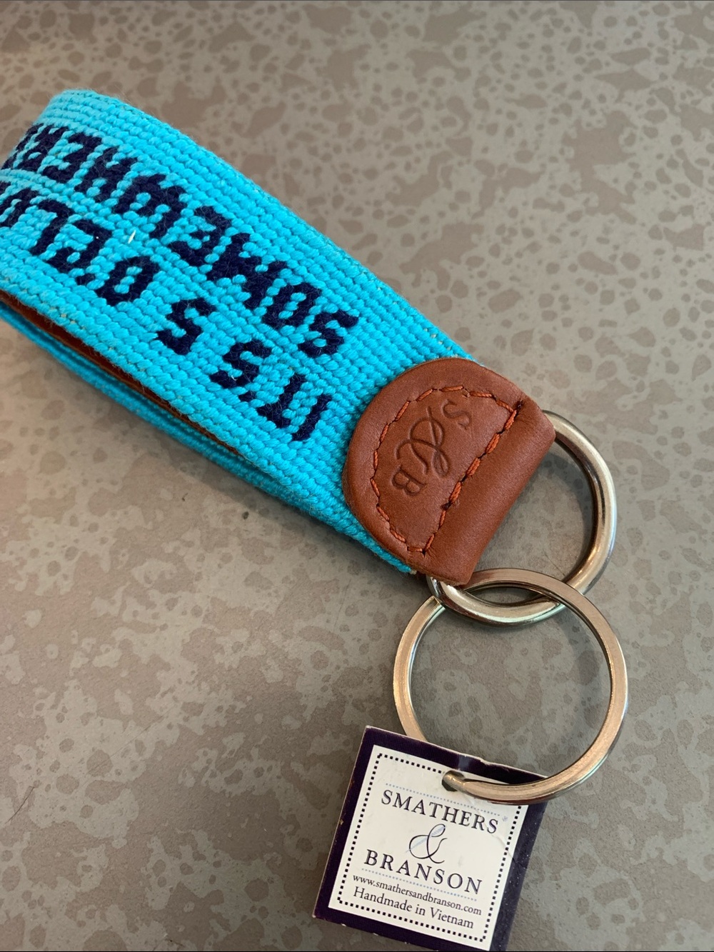 Smathers & Branson Needlepoint Key Fob - Turquoise with Margarita motif. - Picture 3 of 4
